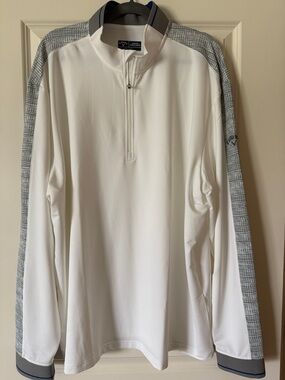 Callaway White Quarter-Zip Performance Pullover with Grey Sleeve Panels